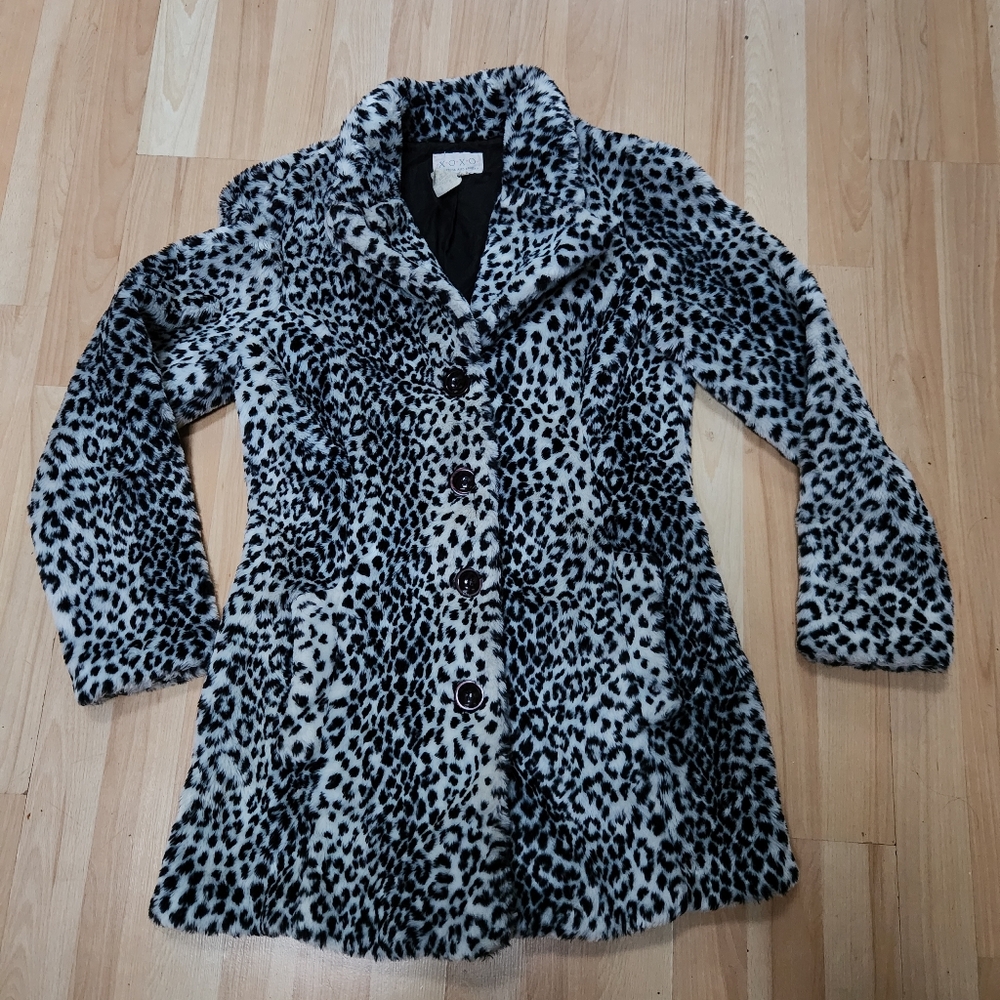 XOXO Black and White Animal Print Teddy Jacket